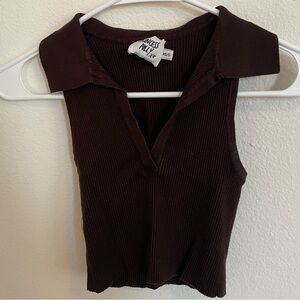 Princess Polly Dark Brown Collared Crop Top